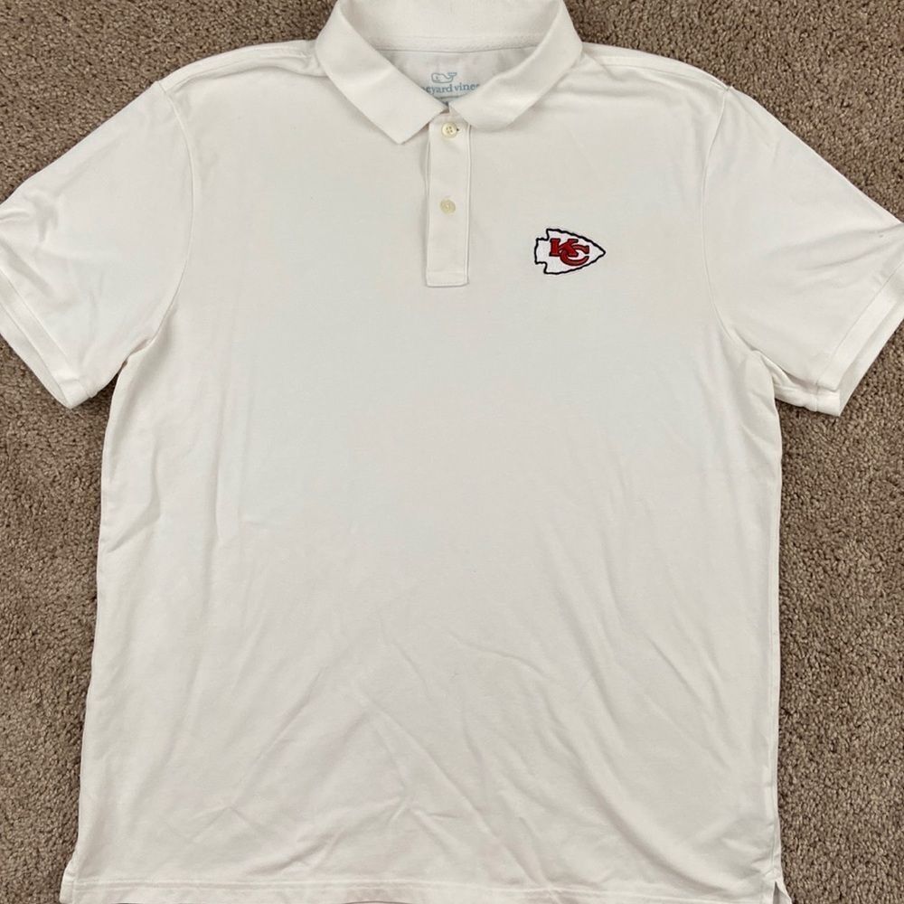 Vineyard Vines White Polo with Red & Black Kansas City Chiefs Logo